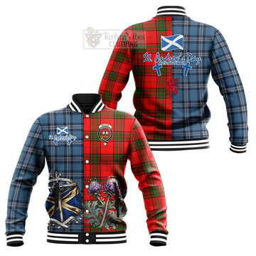 Maxtone Tartan Baseball Jacket Happy St. Andrew's Day Half Tartan Style Unisex - Tartan Vibes Clothing