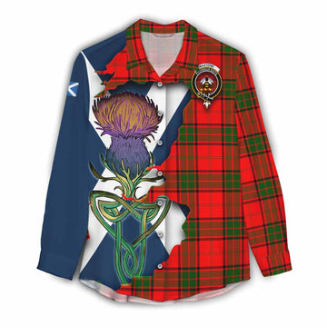 Tartan Vibes Clothing Maxtone Tartan Family Crest Women's Casual Shirt Scottish Thistle Celtic Inspired