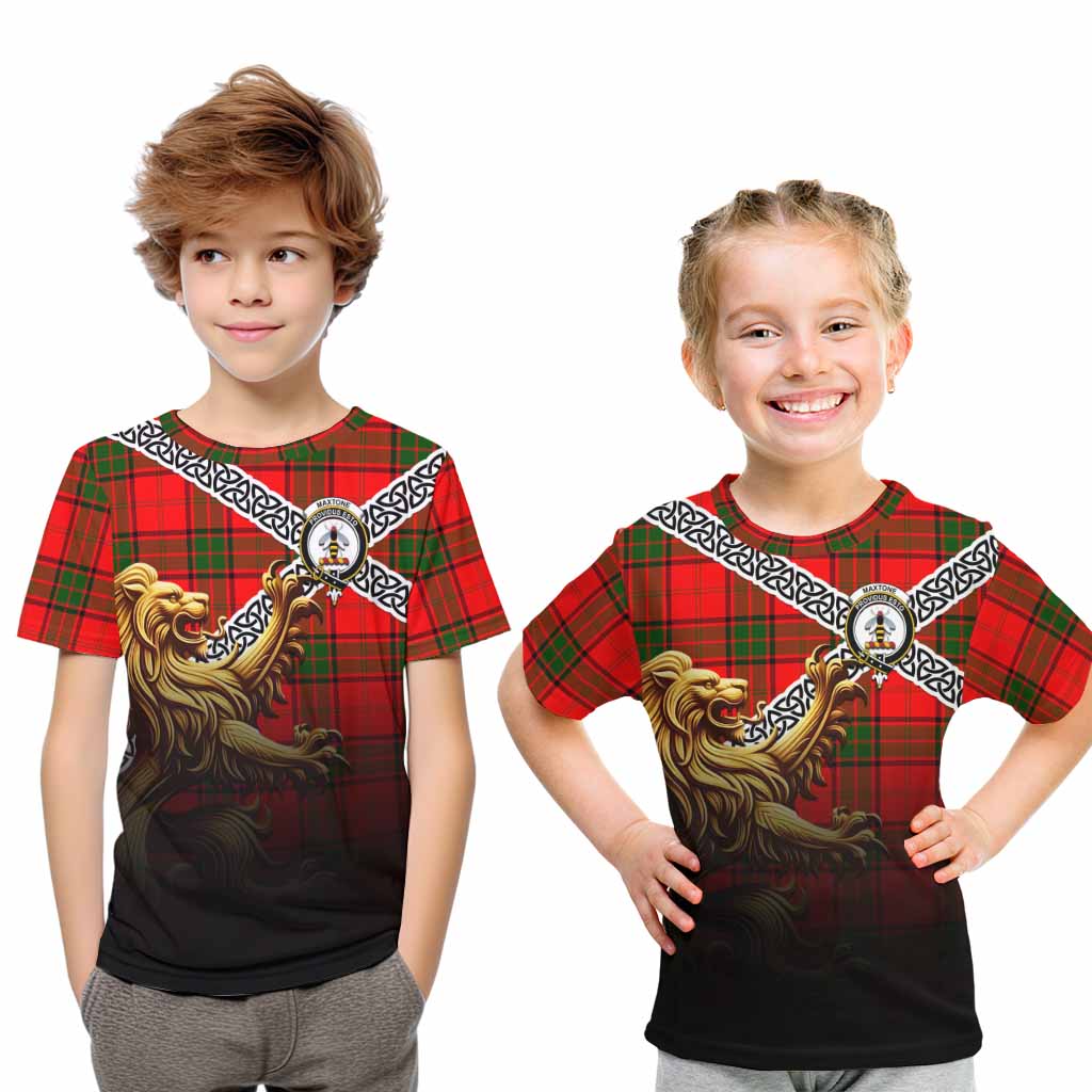 Tartan Vibes Clothing Maxtone Crest Tartan Kid T-Shirt with Golden Lion Emblem Celtic Style