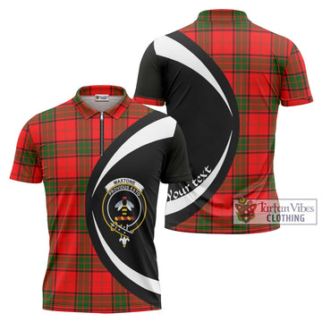 Maxtone Tartan Zipper Polo Shirt with Family Crest Circle Style Unisex - Tartan Vibes Clothing