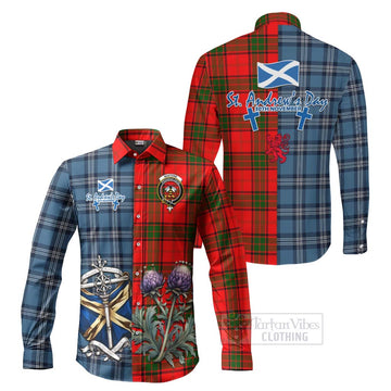 Maxtone Tartan Long Sleeve Button Shirt Happy St. Andrew's Day Half Tartan Style Men's Shirt S - Tartan Vibes Clothing