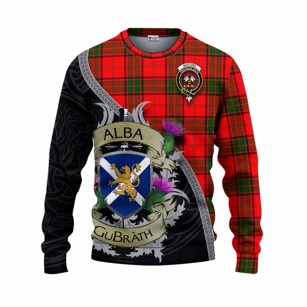 Maxtone Tartan Family Crest Knitted Sweater Lion Rampant Royal Thistle Shield Celtic Inspired Unisex - Tartan Vibes Clothing