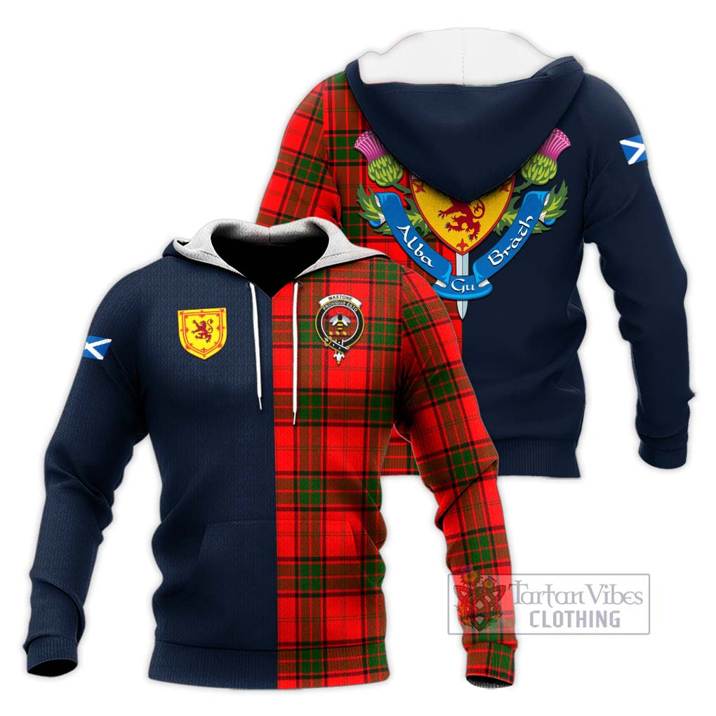 Maxtone Tartan Knitted Hoodie Alba with Scottish Lion Royal Arm Half Style Unisex Knitted Pullover Hoodie - Tartan Vibes Clothing