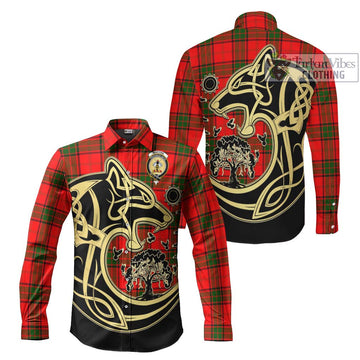 Maxtone Tartan Long Sleeve Button Shirt with Family Crest Celtic Wolf Style Men's Shirt S - Tartan Vibes Clothing