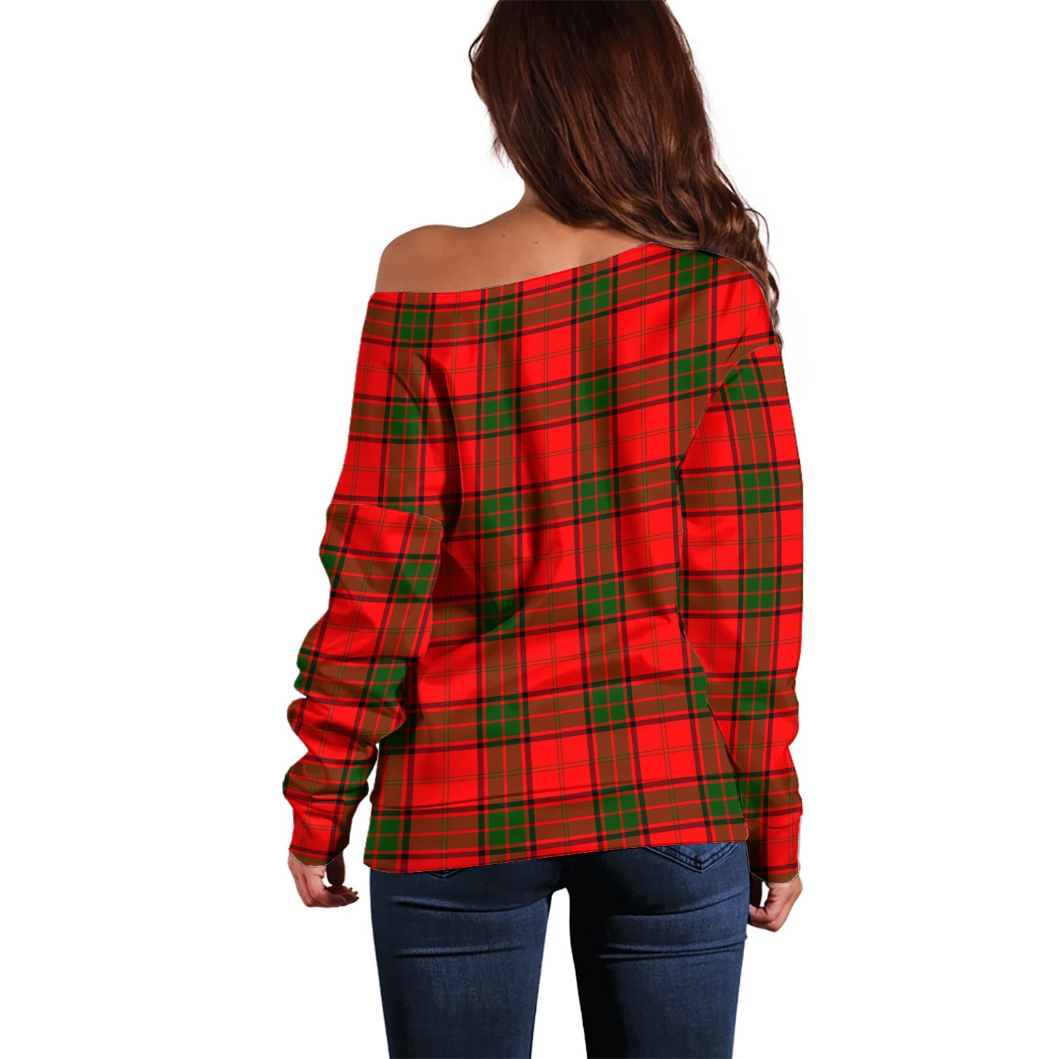 Maxtone Tartan Off Shoulder Women Sweater with Family Crest - Tartan Vibes Clothing