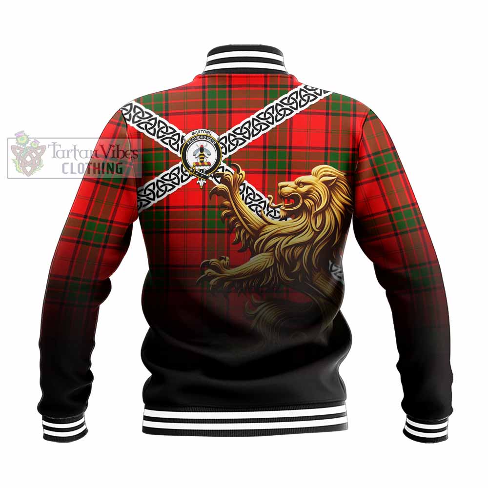 Maxtone Crest Tartan Baseball Jacket with Golden Lion Emblem Celtic Style - Tartan Vibes Clothing