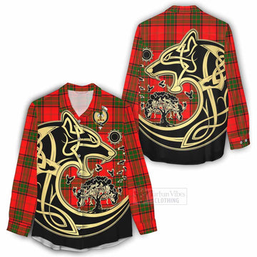 Maxtone Tartan Women's Casual Shirt with Family Crest Celtic Wolf Style - Tartan Vibes Clothing