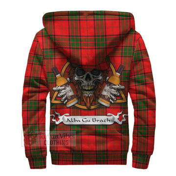 Maxtone Tartan Sherpa Hoodie with Family Crest and Bearded Skull Holding Bottles of Whiskey - Tartan Vibes Clothing
