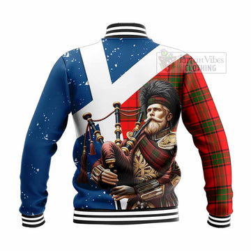 Maxtone Tartan Baseball Jacket with Family Crest Scottish Bagpiper Vibes - Tartan Vibes Clothing