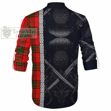 Maxtone Tartan Ghillie Kilt Shirt with Family Crest Cross Sword Thistle Celtic Vibes - Tartan Vibes Clothing