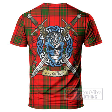 Maxtone Tartan T-Shirt with Family Crest Celtic Skull Style - Tartan Vibes Clothing