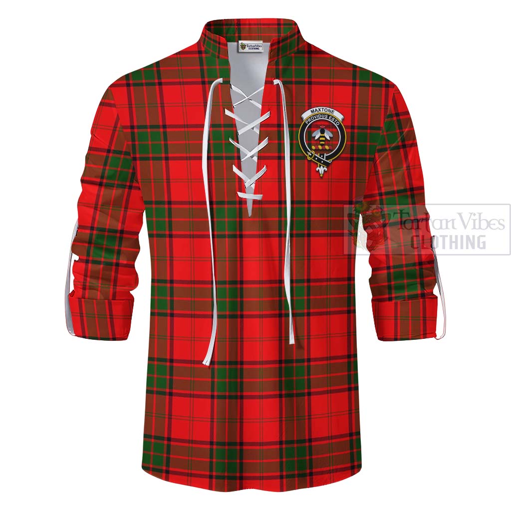 Maxtone Tartan Ghillie Kilt Shirt with Family Crest Celtic Skull Style - Tartan Vibes Clothing
