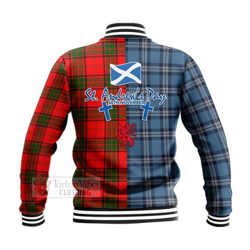 Maxtone Tartan Baseball Jacket Happy St. Andrew's Day Half Tartan Style - Tartan Vibes Clothing