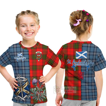 Maxtone Tartan Kid T-Shirt Happy St. Andrew's Day Half Tartan Style - Tartan Vibes Clothing
