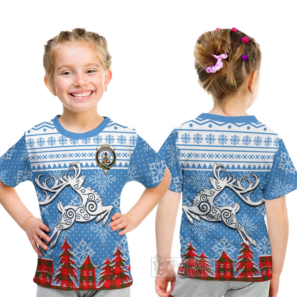 Maxtone Clan Christmas Kid T-Shirt Celtic Reindeer Style - Tartan Vibes Clothing