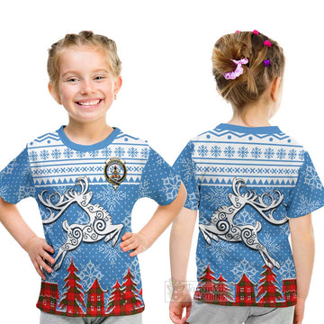 Maxtone Clan Christmas Kid T-Shirt Celtic Reindeer Style - Tartan Vibes Clothing
