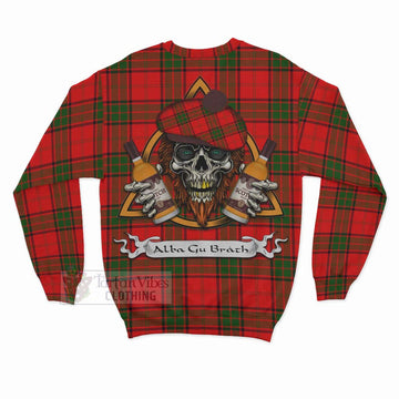 Maxtone Tartan Sweatshirt with Family Crest and Bearded Skull Holding Bottles of Whiskey - Tartan Vibes Clothing