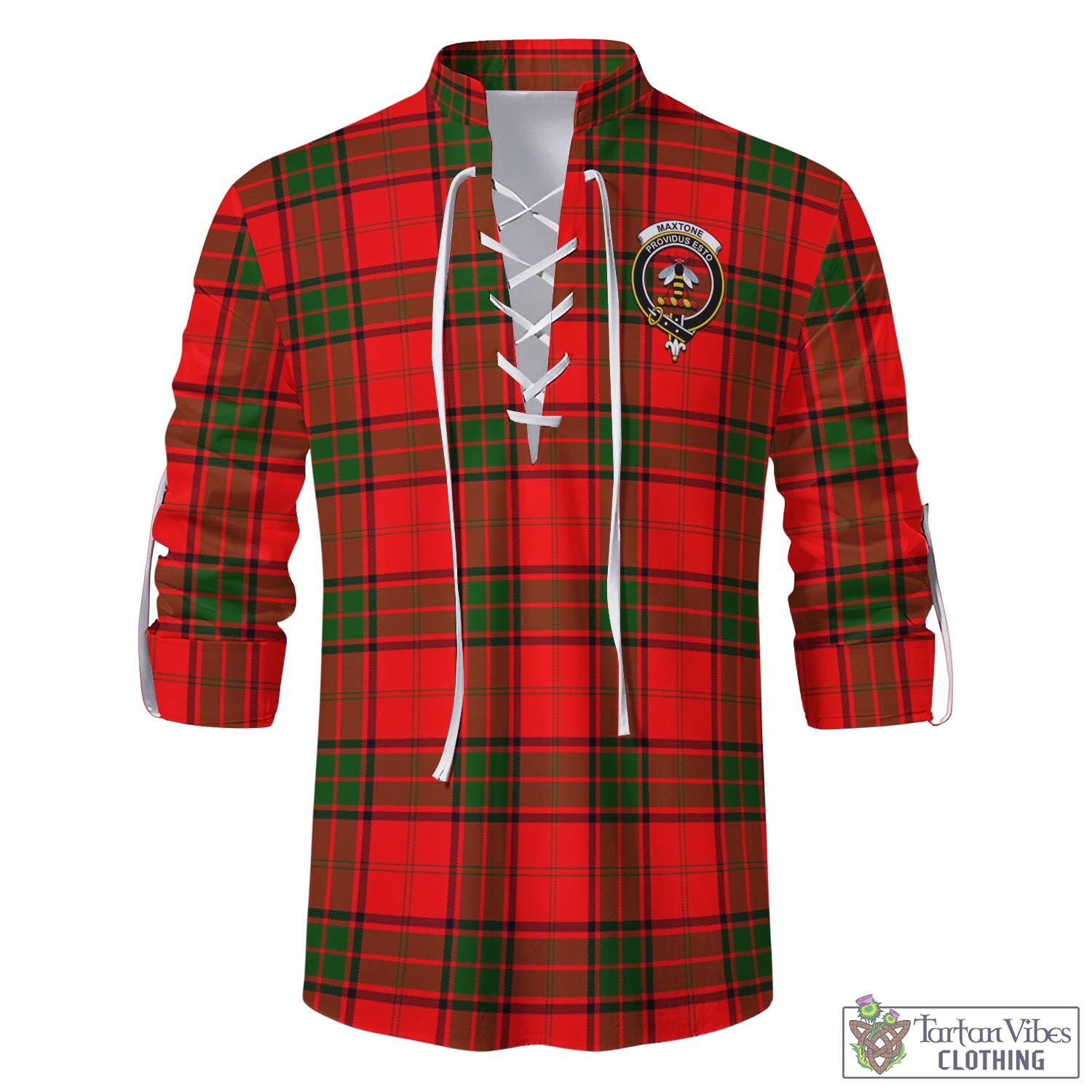Tartan Vibes Clothing Maxtone Tartan Men's Scottish Traditional Jacobite Ghillie Kilt Shirt with Family Crest