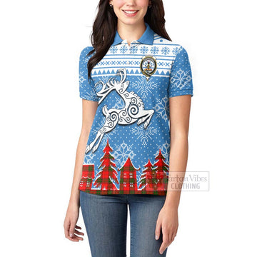 Maxtone Clan Christmas Women's Polo Shirt Celtic Reindeer Style - Tartan Vibes Clothing