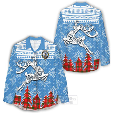 Maxtone Clan Christmas Women's Casual Shirt Celtic Reindeer Style - Tartan Vibes Clothing