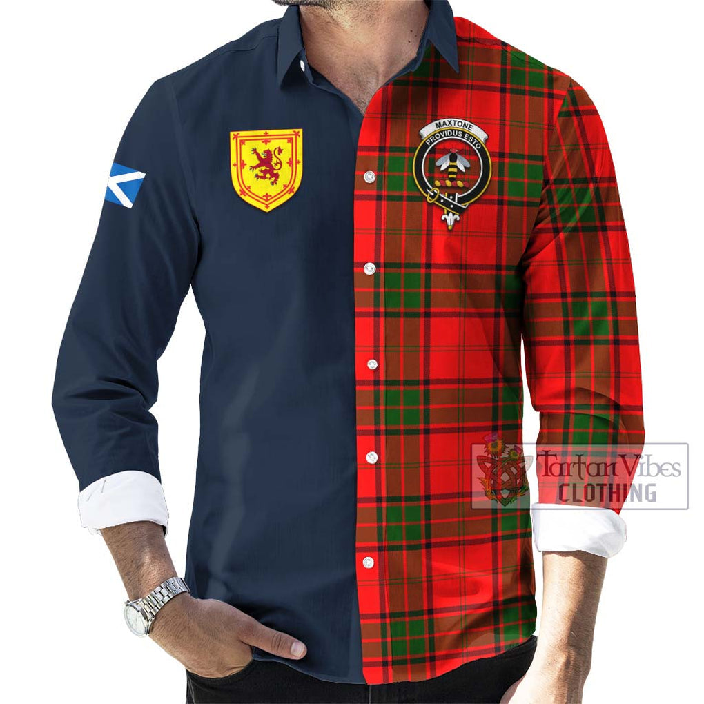 Maxtone Tartan Long Sleeve Button Shirt Alba with Scottish Lion Royal Arm Half Style Men's Shirt - Tartan Vibes Clothing