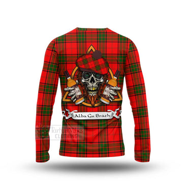 Maxtone Tartan Long Sleeve T-Shirt with Family Crest and Bearded Skull Holding Bottles of Whiskey - Tartan Vibes Clothing
