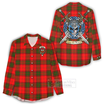 Maxtone Tartan Women's Casual Shirt with Family Crest Celtic Skull Style - Tartan Vibes Clothing