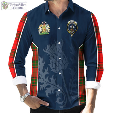 Maxtone Tartan Long Sleeve Button Up Shirt with Family Crest and Scottish Thistle Vibes Sport Style