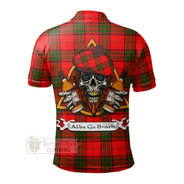 Maxtone Tartan Polo Shirt with Family Crest and Bearded Skull Holding Bottles of Whiskey - Tartan Vibes Clothing
