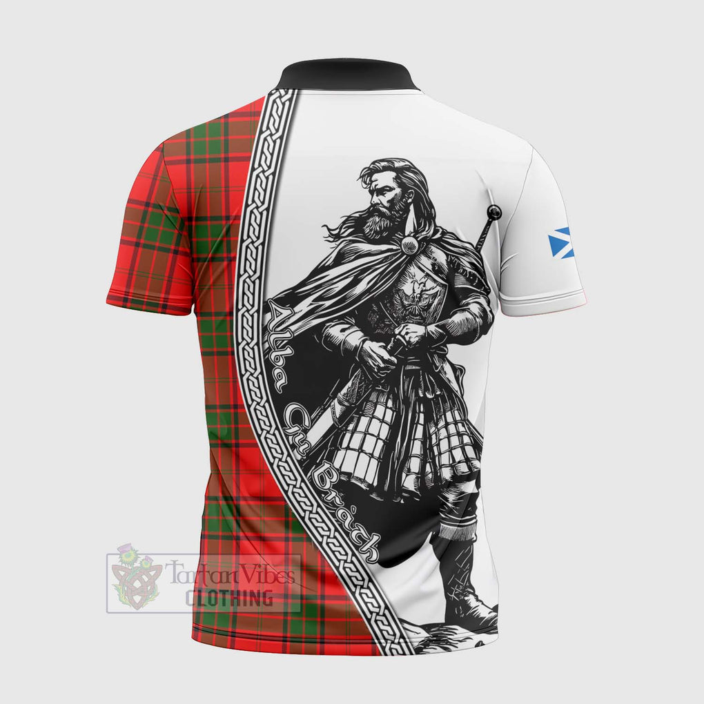 Maxtone Tartan Clan Crest Zipper Polo Shirt with Highlander Warrior Celtic Style - Tartan Vibes Clothing