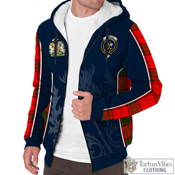 Maxtone Tartan Sherpa Hoodie with Family Crest and Scottish Thistle Vibes Sport Style