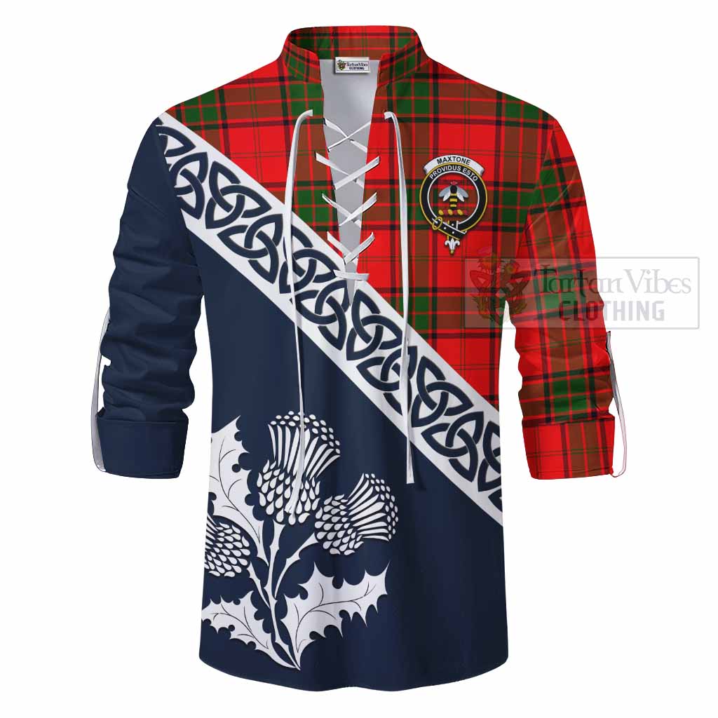 Maxtone Tartan Ghillie Kilt Shirt Featuring Thistle and Scotland Map - Tartan Vibes Clothing