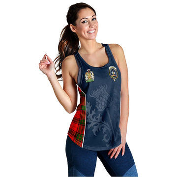Maxtone Tartan Women's Racerback Tanks with Family Crest and Scottish Thistle Vibes Sport Style