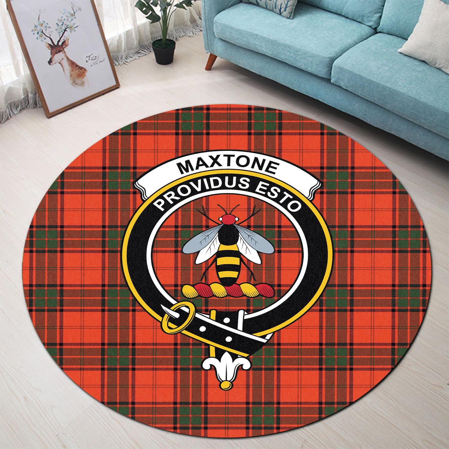 Maxtone Tartan Round Rug with Family Crest - Tartan Vibes Clothing