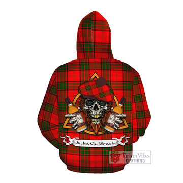 Maxtone Tartan Cotton Hoodie with Family Crest and Bearded Skull Holding Bottles of Whiskey Pullover Hoodie - Tartan Vibes Clothing