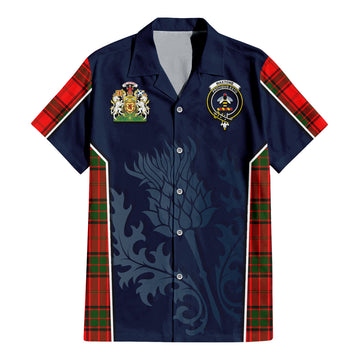Tartan Vibes Clothing Maxtone Tartan Short Sleeve Button Up Shirt with Family Crest and Scottish Thistle Vibes Sport Style