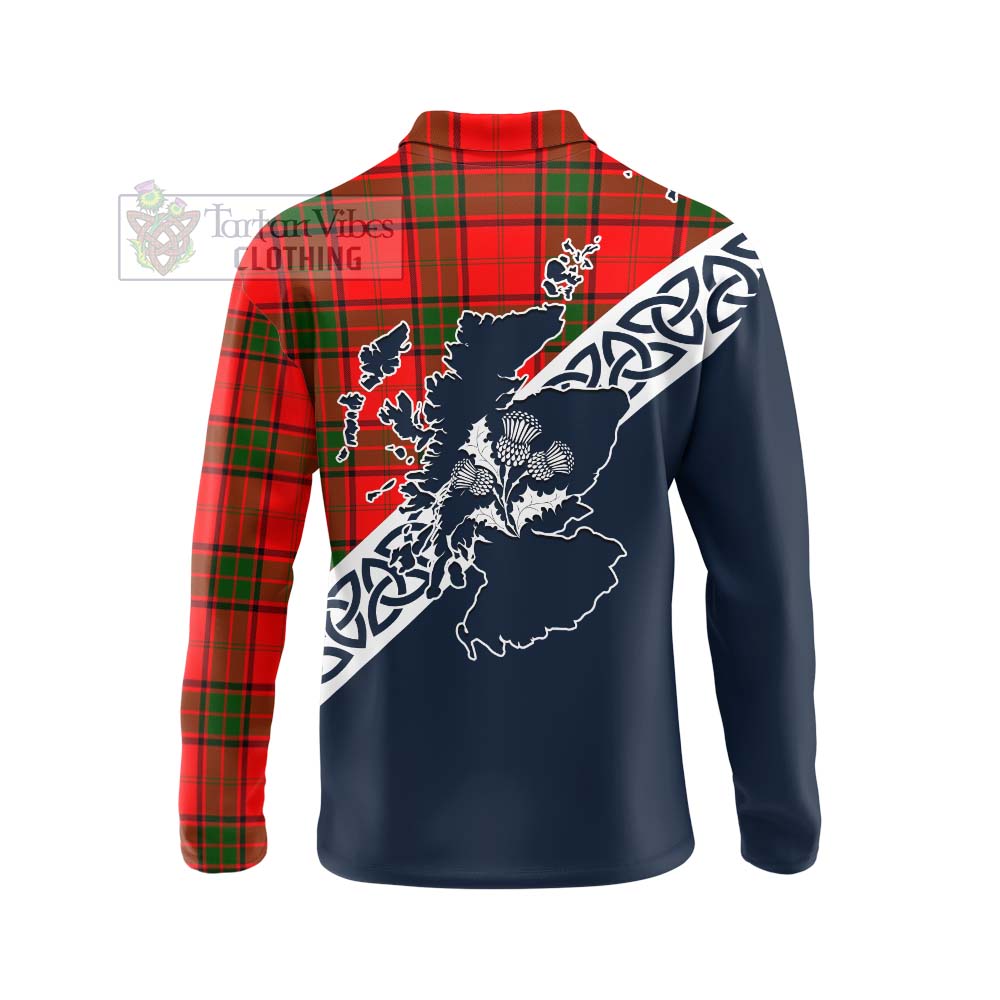 Maxtone Tartan Long Sleeve Polo Shirt Featuring Thistle and Scotland Map - Tartan Vibes Clothing