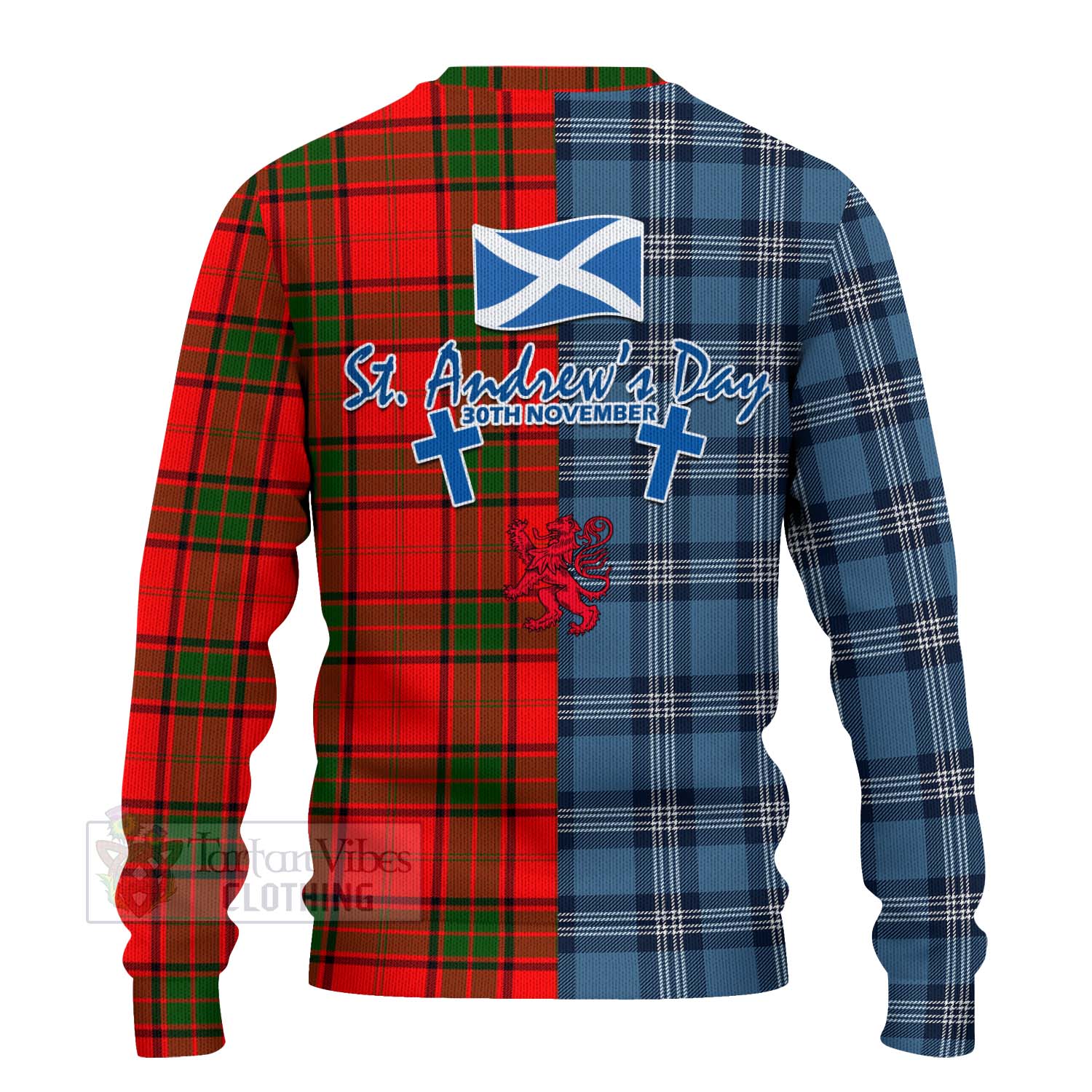 Maxtone Tartan Knitted Sweater Happy St. Andrew's Day Half Tartan Style - Tartan Vibes Clothing