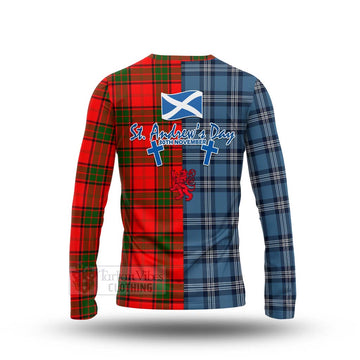 Maxtone Tartan Long Sleeve T-Shirt Happy St. Andrew's Day Half Tartan Style - Tartan Vibes Clothing