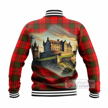 Maxtone Tartan Family Crest Baseball Jacket with Scottish Ancient Castle Style - Tartan Vibes Clothing