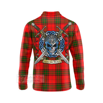 Maxtone Tartan Long Sleeve Polo Shirt with Family Crest Celtic Skull Style - Tartan Vibes Clothing