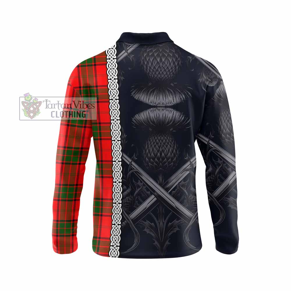 Maxtone Tartan Long Sleeve Polo Shirt with Family Crest Cross Sword Thistle Celtic Vibes - Tartan Vibes Clothing