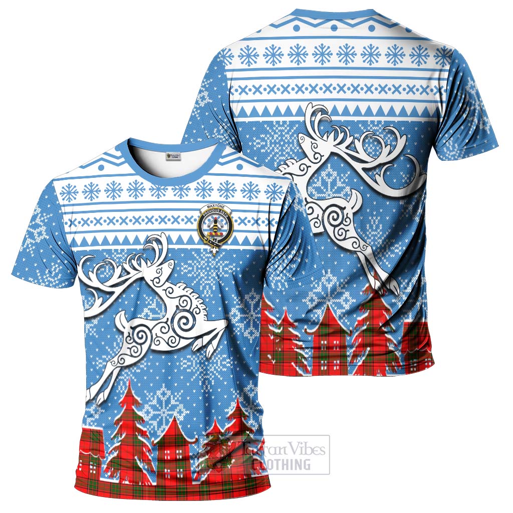 Maxtone Clan Christmas T-Shirt Celtic Reindeer Style - Tartan Vibes Clothing