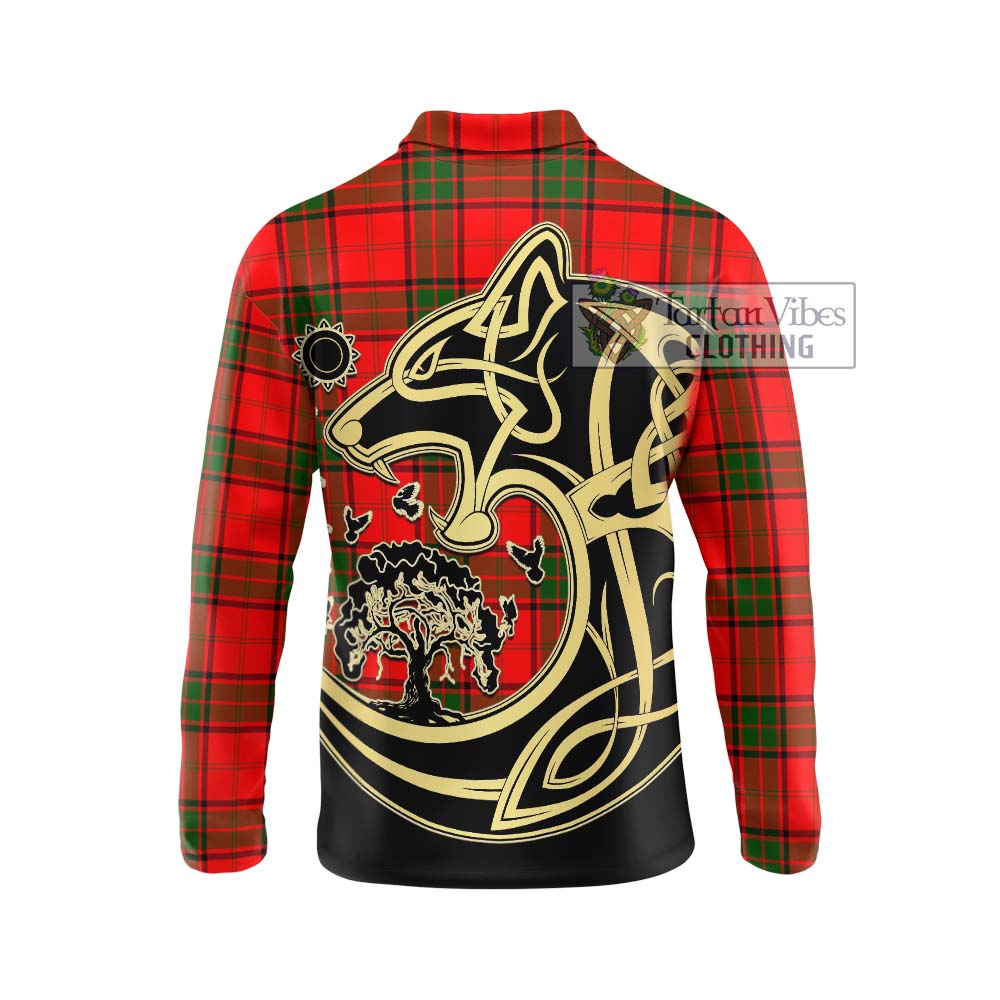 Maxtone Tartan Long Sleeve Polo Shirt with Family Crest Celtic Wolf Style - Tartan Vibes Clothing