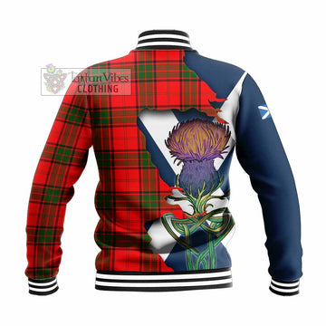 Tartan Vibes Clothing Maxtone Tartan Family Crest Baseball Jacket Scottish Thistle Celtic Inspired