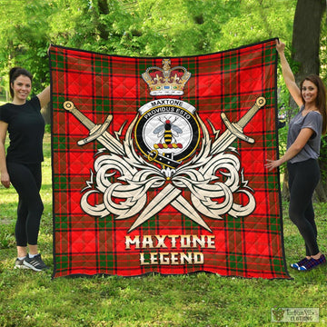 Maxtone Tartan Quilt with Clan Crest and the Golden Sword of Courageous Legacy - Tartan Vibes Clothing