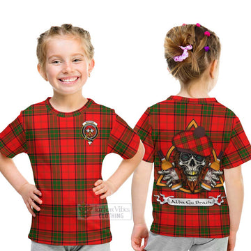 Maxtone Tartan Kid T-Shirt with Family Crest and Bearded Skull Holding Bottles of Whiskey - Tartan Vibes Clothing
