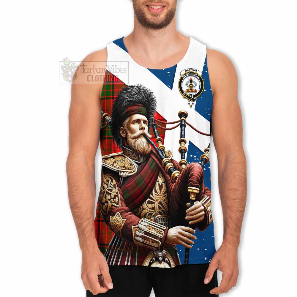 Maxtone Tartan Men's Tank Top with Family Crest Scottish Bagpiper Vibes - Tartan Vibes Clothing