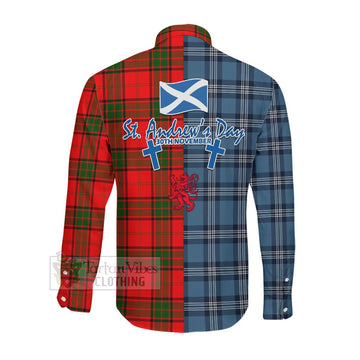 Maxtone Tartan Long Sleeve Button Shirt Happy St. Andrew's Day Half Tartan Style Men's Shirt - Tartan Vibes Clothing