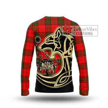 Maxtone Tartan Long Sleeve T-Shirt with Family Crest Celtic Wolf Style - Tartan Vibes Clothing